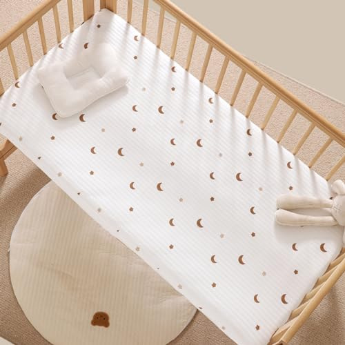 Påslakan för en barnsäng bomull babysängkläder babymadrass monterat babyblomma kanin lejon björn stjärna måne sängkläder för barn säkra och bekväma fina gåvor (månstjärnor, 80x160 cm)