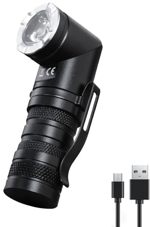 HAUTMEC 1400 Lumen Rechargeable Torch LED EDC Flashlight with 90 Degree Torch Swivel Head 5 Modes Pocket Torch Magnetic Base for Camping, Working, Outdoor, Hiking, Emergency