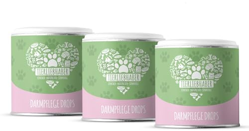 TIERLIEBHABER – Darmpflege Drops für Hunde mit Pflanzenkohle für festen KOT – 100% natürliche Leckerlis mit Flohsamen, Kamille & Fenchel zur Darmpflege für jeden Tag (3X 350 g | ca. 3X 115 Drops)
