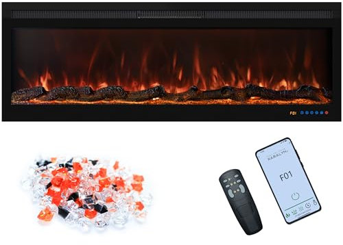 Oxhark Flame 127cm Electric Fireplace Wall Mounted/Recessed Fire Places with surround 50inch Realistic Heating, 13 * 13 Flame Effect with Log& Crystals, Remote control Temperature& Timer, Black