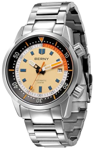 BERNY Automatische Uhr für Männer Taucheruhr 20ATM Mechanische Armbanduhr Saphirglas Bequeme Edelstahl Uhrenarmband Super leuchtende Männeruhren