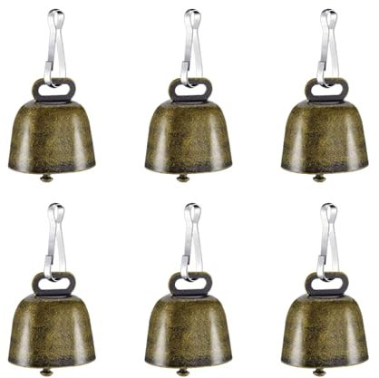 Geoyien Kuhglocke, 6 Stück Glocke, Deko Glocken Weihnachten, Mit 6 Haken, Metallglocken für Haustiere, Anti-verlorene Kuh und Schaf Glocken, Vintage Handwerkskunst, für Tiere, Dekorationen, Anhänger