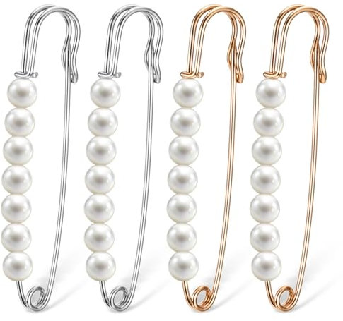 4 Stück Brosche Ausschnitt Verkleinern & Anstecknadel mit Strass - Sicherheitsnadel Clip für Pullover, Schal, Kragen, Hosen, Rock & Taille - Damen