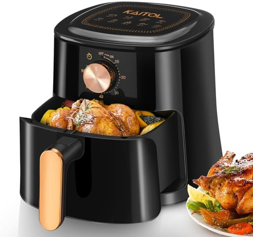 KAITOL 4L Heißluftfritteuse, mit Manueller Drehtaste, Spülmaschinenfest, Gesundes Kochen Ohne Öl und mit Wenig Fett, 1500W, Schwarz
