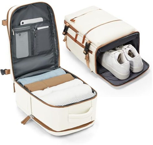 BJLFS Mochila Viaje Cabina Avion 40x20x25 Mujer Ryanair Maleta Equipaje de mano 40x20x25 Ryanair Bolsa de Viaje Hombre Maletas De Viaje Cabina Mochila Portatil 14 Pulgadas,marrón amarillento Ligero