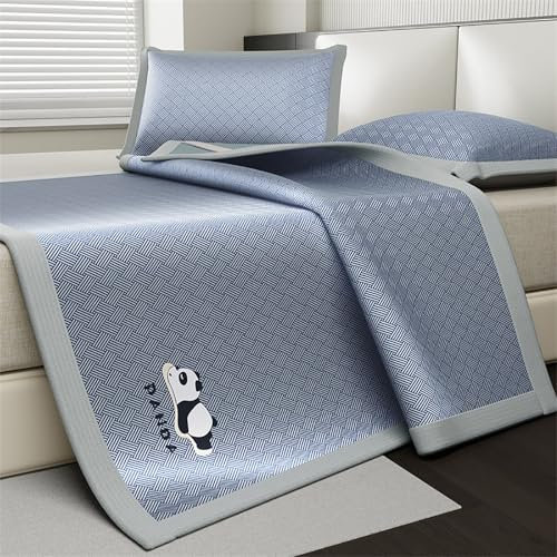Estera de Cama de Bambú, Plegable Esterilla de Bambú de Hielo, Alfombrilla de Dormir de Verano, Suave, Transpirable, Absorbe el Sudor, Ropa de Cama Fresca para el Hogar, Escuela, Dormitorio(Blue,90cm)