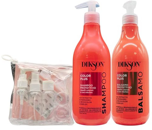 SET COLOR PLUS, Con Estratto Di Papavero e Revocolor Complex. Per Capelli Colorati o Con Mèches: Shampoo Protettivo 500ml + Balsamo Protettivo 500ml + Kit Bottiglie Da Viaggio (1xSH+1xBL+1xKitViaggio)