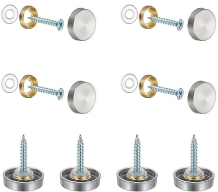 YELARXI Mirror Screws 304 Stainless Steel Decorative Caps Cover Nails Fasteners, 19mm Brushed Finish Fit for Mirror Sign Advertising Hardware (8Pcs, Silver)