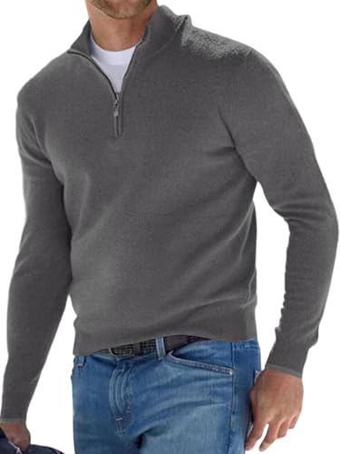 JFAN Jersey Punto Hombre Cuello Alto con 1/4 Cremallera Suéter Manga Larga Jerseys Clásico Hombre para Otoño e Invierno(Gris,M)