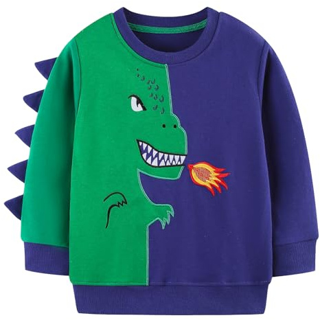 JinBei Sudadera para Bebe Niño Jersey Algodón Deporte Manga Larga Camiseta Sin Capucha Dinosaurio Tops Casual Chandal Infantil Cuello Redondo Blusas Ropa Pull-Over Niños 2 3 4 5 6 7 Años