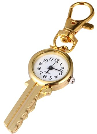 LALADEFIEE Fashionable Quartz Pocket Watch Keychain with Key-Shaped Pendant Metal Clasp Stylish Accessory for Bags and Keys Suitable Gift for All Ages