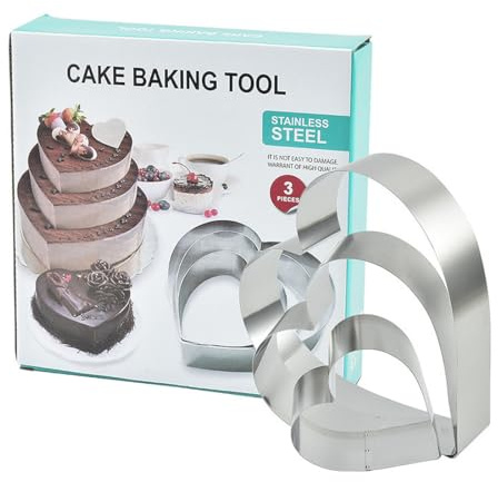EJRUP Anello per Torte,Set di 3 Forma di Cuore Tondi Acciaio Inox Stampi,Tagliapasta Anello,Alti 4.5 cm,per Pasticcini, Torte Mousse, Muffin,Pasticceria Dessert