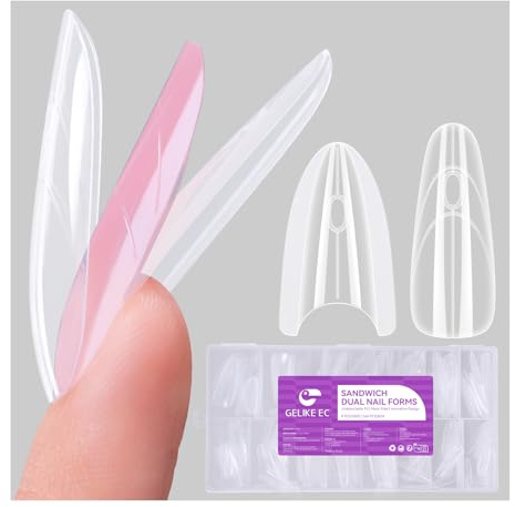 GELIKE EC Sandwich Nail Dual Forms: 240Pcs 15 Size - Reusable Nail Builder for Technicians Enthusiasts and Beginners - DIY Easily For Salons & Home, Almond