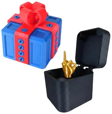 Starnearby Regalo Divertente Uomo, Scatola Regalo a Sorpresa con Dito, Scatola Scherzosa con Sorpresa con Viti Stampate in 3D, Regali di Natale (Blu e Rosso)