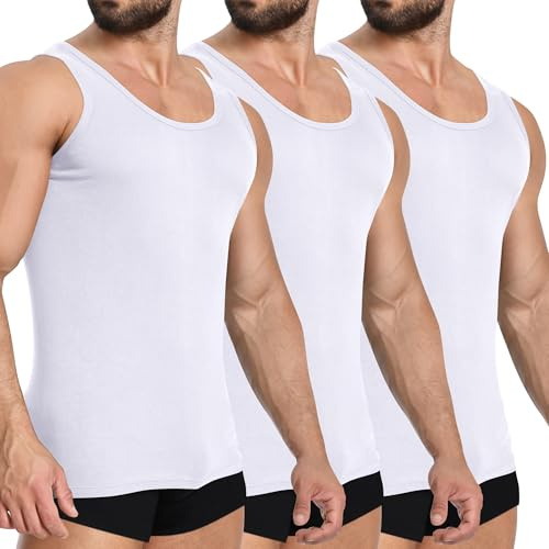 YOUCHAN Pack de 3 Camisetas Tirantes Hombre, sin Manga, 100% Algodón, Blancas, Tallas 3XL