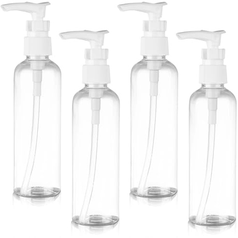 Lot de 4 Bouteilles à Pompe Transparentes de 100 ML - Bouteilles de Voyage, en Plastique, Bouteille de Pompe Bouteille de Distributeur de Lotion - pour cosmétiques, shampoing, Lotion
