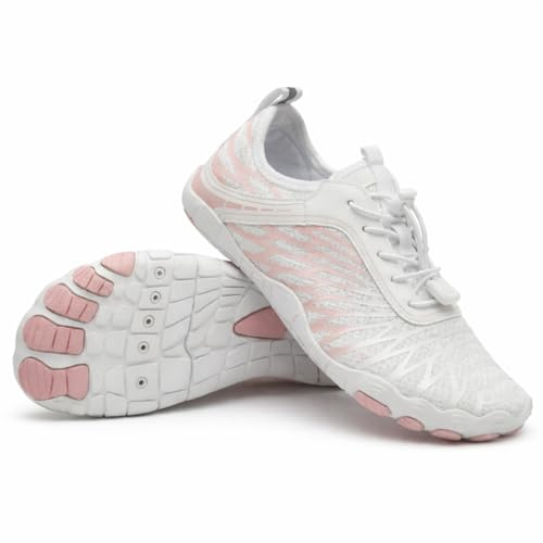 Bodybite BAREON Scarpe da donna a piedi nudi – Scarpe flessibili minimal, traspiranti e leggere, suola antiscivolo, per tutti i giorni e il tempo libero, bianco, 40 EU