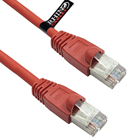 rhinocables Full Copper CAT6 Patch Lead – Long Shielded Gigabit RJ45 Cable for High-Speed LAN, Office Networks & Home Internet | PoE Support for IP Cameras & Phones (Red, 15m)