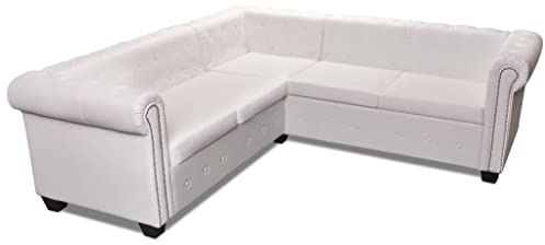 vidaXL Canapé d'angle Chesterfield 5 PLC Cuir Artificiel Blanc