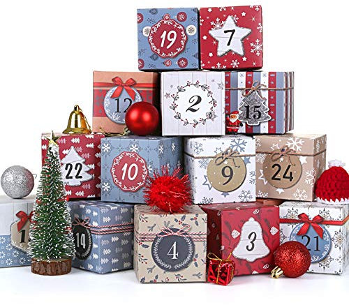 LIHAO Adventskalender zum Befüllen Box 24 Adventskalender Schachteln Weihnachtskalender Geschenkboxen Karton zum Aufstellen Weihnachten Deko Kästchen (MEHRWEG)