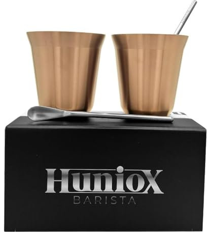Huniox® 2 x 160 ML Edelstahl Becher - Espressotassen Dickwandig - Kaffeegläser Doppelwandig - Espresso Tasse - Kaffee Tassen Sets - Kaffeebecher Thermo - Edelstahltasse (PINK GOLD, 160 ML)