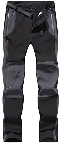 DAFENP Pantalones Trekking Hombre Impermeables Pantalones de Trabajo Termicos Montaña Senderismo Esqui Snowboard Invierno Polar Forrado Aire Libre MSKZ21035M-Black-L