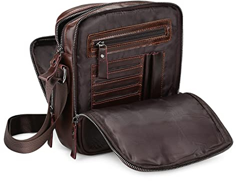 BAIGIO Schultertasche Umhängetasche Herren Leder Vintage Herrentasche Messenger Bag mit Schultergurt für Arbeit Reise Alltagsleben (Hellbraun-Glatt)