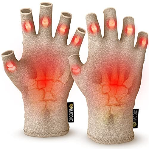 iMedic Arthritis-Kompressionshandschuhe – 1 Paar Große Fingerlose Unisex-Handschuhe zur Schmerzlinderung & für Alltagskomfort – Creme