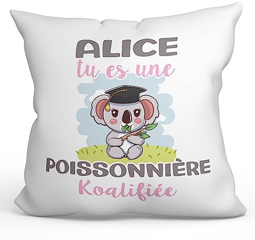 Mugffins Personnalisable: Coussins/Oreillers avec Rembourrage pour POISSONNIÈRE Femme - 40x40 cm - en Français - Koalifies Personalisés - Cadeau Personnalisable