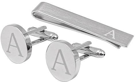 POFET Initial Gemelos & Pasador de Corbata para Hombre Personalizada de oro de acero inoxidable Gemelos y Corbata Bar Letra del alfabeto A-Z Regalo con Caja para La Boda, Marido - Astilla