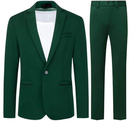 Allthemen Traje de Hombre de 2 Piezas Traje Ajustado Traje de Boda de Negocios con un botón Verde L
