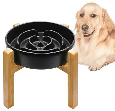 MOPANG Anti Schling Napf Hund, Antischlingnapf Hunde Keramik, Erhöhte Keramik Slow Feeder für Hund, Langsame Fütterung für Mittelgroßer/Großer Hund, Ø 21cm, 1000ml, Dunkelgrau