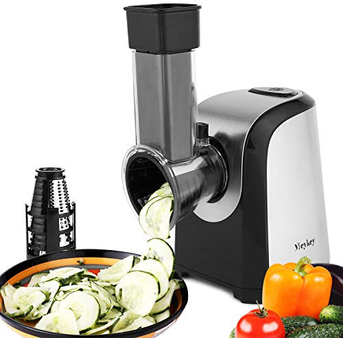 COOCHEER Rallador Eléctrico de Verduras y Fruta, Cortador Verduras 150W, Cortador de verduras eléctrico con 5 Accesorios de Acero Inoxidable Cilindros, para Verduras Patatas Cebolla