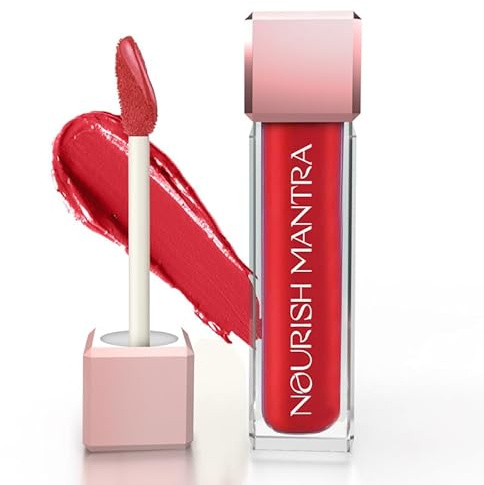 Nourish Mantra Lipstick (3.5ml)/ Creamy Matte Liquid Lipstick with SPF/Water Proof/Smudge Proof/Transfer Proof/Long Lasting/Suits All Skin Tones (Candy apple red - Ishq vala Red)