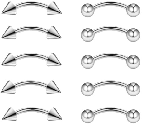 Gojewen 10pcs Curved Barbells for Eyebrow Lip Daith Rook Helix Septum Bridge Belly Bar Piercing 16G Stainless Steel 6mm 8mm 10mm