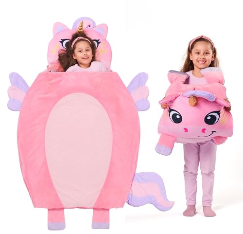 Joiedomi 152 x 99cm(Unicorn) Kinderschlafsack–Schlafmatte für Kinder mit Kissen und Decke – 2-in-1 Faltbarer Kuscheltier für Jungen und Mädchen, Kindergarten, Übernachtung im Alter von 3–7 Jahren