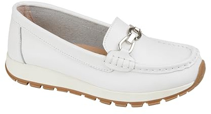 Jo & Joe Ladies Smooth Leather Comfort Wedge Loafer with Chain Trim Sizes 4-8 (White, UK Footwear Size System, Adult, Women, Numeric, Medium, 6)