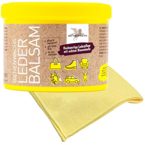 esnado - Bense & Eicke Lederbalsam mit Bienenwachs + 1 Profi Mikrofasertuch - Die Lederpflege für Glattleder, Sättel, Motorradkleidung (500 ml)