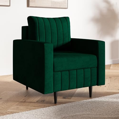 MOTIVENA Leo Sofa Sessel Wohnzimmer Modern, Ohrensessel, Loungesessel Wohnzimmer, Clubsessel, Couch Sessel, Polstersessel, Sofa Chair, Einzelsofa, Taschenfederkern (H3), Sessel Samt Grün