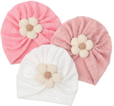 DRESHOW Neugeborenen Babymütze - Weiche Dehnbare Baby Turban Mütze mit Schleife für Säuglinge & Kleinkinder, 3 Stück