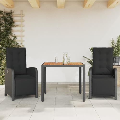 Keyroto Rattan trädgårdsmöbler set med 2 trädgårdsstolar hög rygg justerbar trädgård matsal grupp 2 personer sittgrupp utomhus polyrattan sittgrupp sittgrupp terrassmöbler utomhus-svart-3 delar