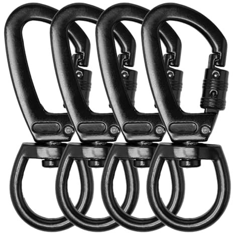Neikafan 4 Piezas Mosqueton Giratorio Mosqueton para Perros Mosquetones Negro Mosquetón con Tijeras para Correa Mosquetones con Articulación Giratoria para Perros, Montañismo,Llaveros