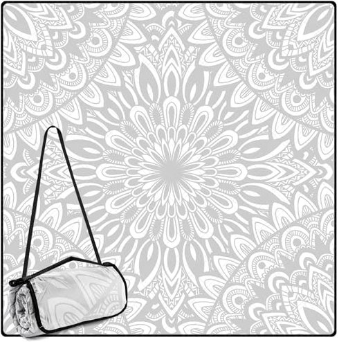 DEWUR Picknickdecke wasserdicht waschbar, Stranddecke Sandfrei XXL Campingdecke Strandmatte isoliert mit wasserdichter Alu-Unterseite (Grau-Pfau)