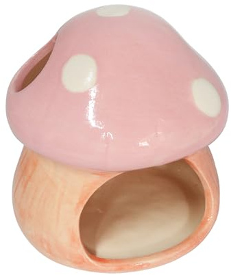 Uotyle Ceramic Mushroom House, Cute Fish Tank Accessories, Aquarium Hideout Cave Decoration for Small Fish, Shrimp (Pink)