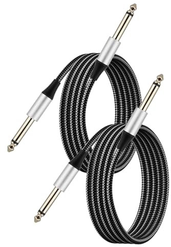 Yuio 2 Pack Guitar Cable 3 meter/10FT, 6.35mm 1/4 Inch Braided Guitar Lead Jack Cord, TS Instrument Cables, Guitars Amp Cable for Electric Guitars, Bass, Electric Mandolin, Keyboard, Pro Audio