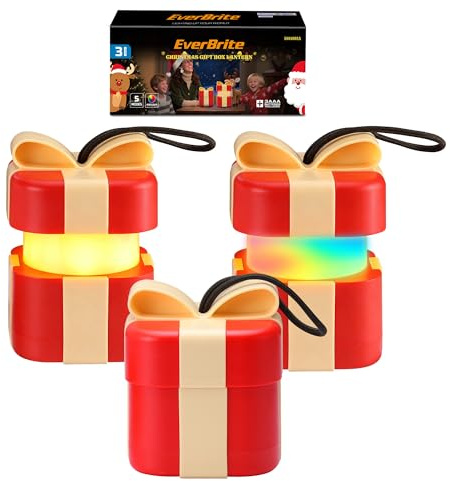 EverBrite 3 Lanterne Albero di Natale con Confezione Regalo, 5 Modalità Luce, con Batterie AAA, Idea Regalo per Natale, Luci per Interni ed Esterni