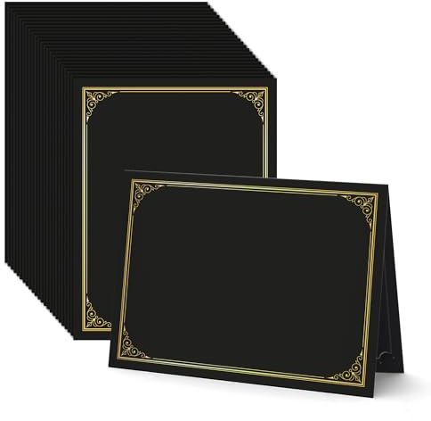 BELLE KR® Black Certificate Holders 8.5 x 11, 50 Pcs - Used as Award Certificate Folders with Gold Foil Border for Letter Size 8.5 x 11 Certificates, Awards, Documents and Diplomas