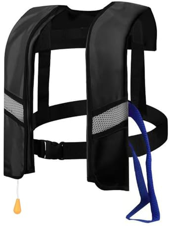 Vollautomatische Rettungsweste mit automatischer Luftfüllung, 360°-Reflektorstreifen & wasserfestem Design – Sicherheit für Freizeit, Outdoor & Berufseinsatz (Schwarz, 50X30CM)
