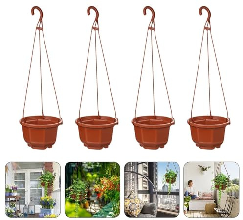 KYUQY 4 macetas colgantes de plástico, cesta colgante de plástico de 5.2 pulgadas con ganchos para decoración de interiores y exteriores, jardín, casa, porche