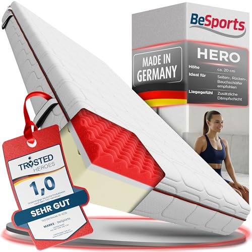 BeSports Hero Matratze 90x200 cm, Note 1,0, 7-Zonen Kaltschaum H3/H4, punktelastisch & atmungsaktiv, wendbar, Bezug abnehmbar & waschbar, Oeko-TEX Standard 100